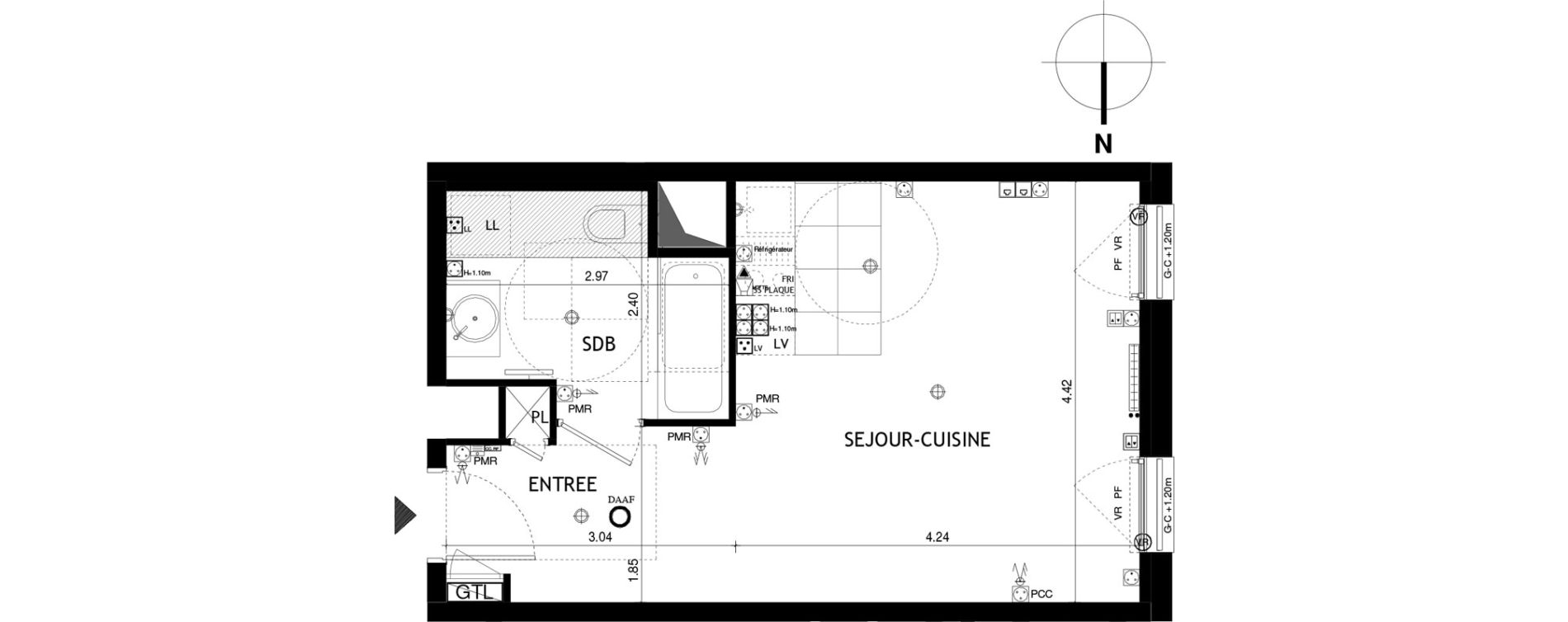 Appartement T1 de 30,24 m2 &agrave; Saint-Cloud Centre
