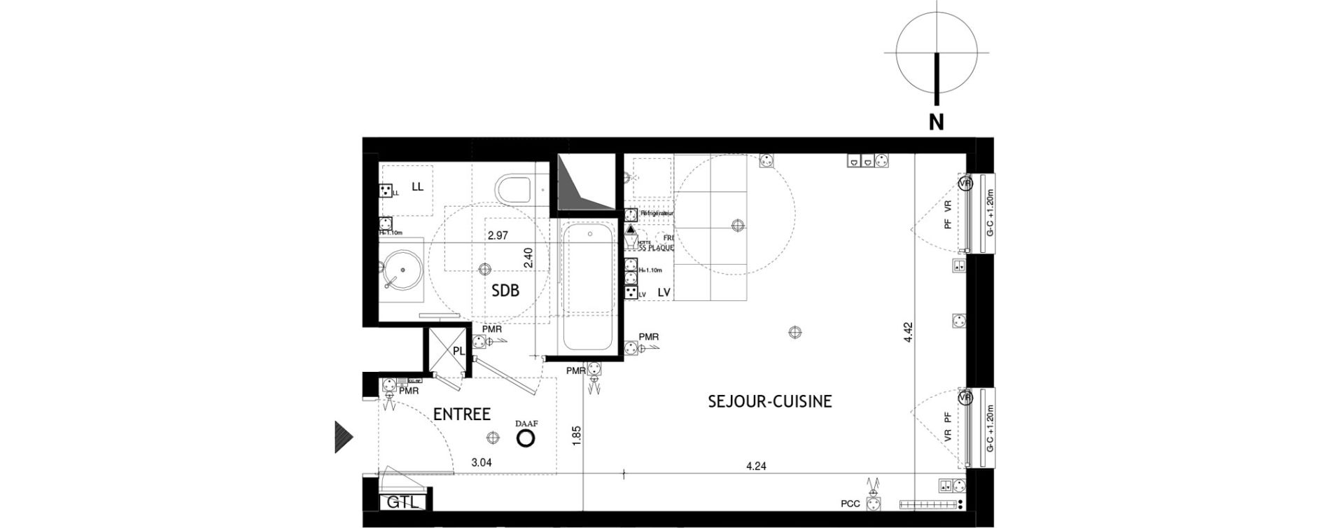 Appartement T1 de 30,24 m2 &agrave; Saint-Cloud Centre