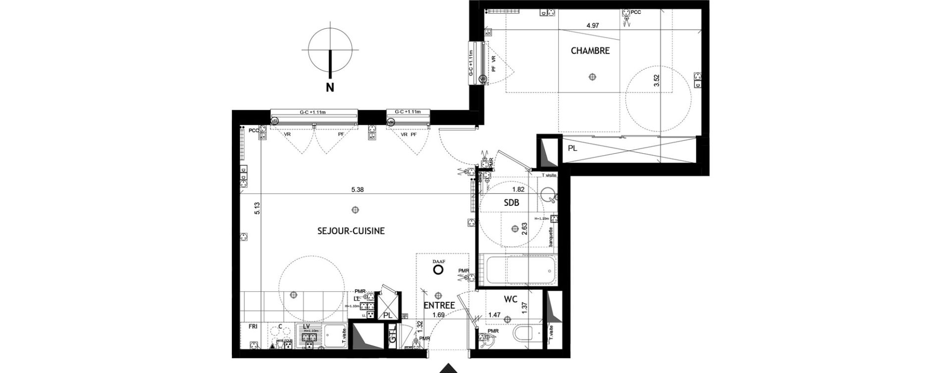 Appartement T2 de 50,83 m2 &agrave; Saint-Cloud Centre