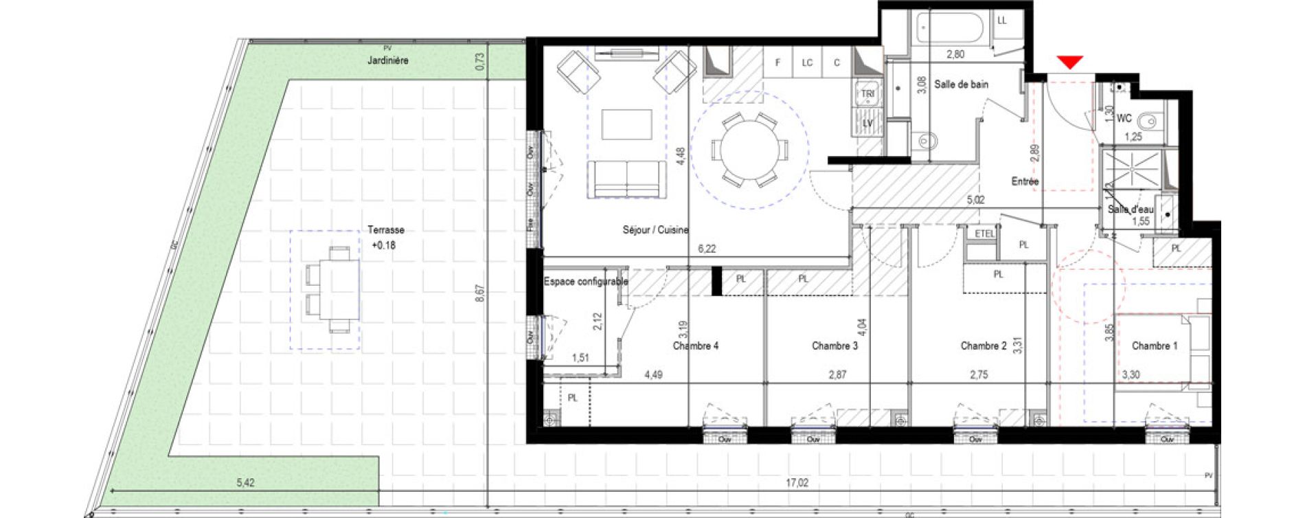 Appartement T5 de 95,98 m2 &agrave; Sceaux Robinson