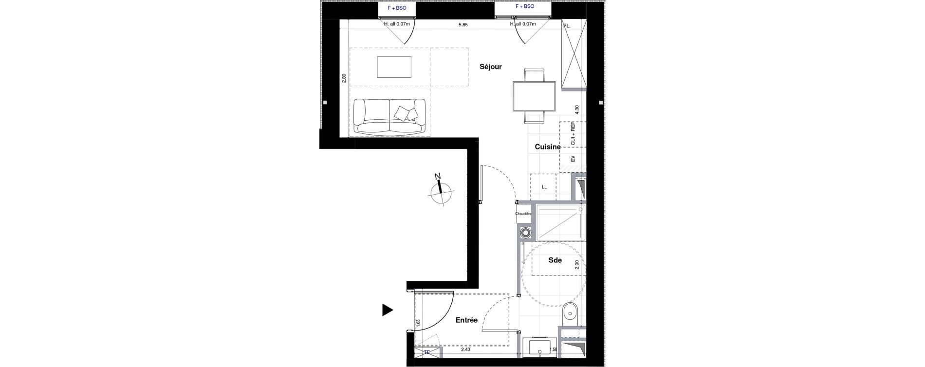 Appartement T1 de 30,70 m2 &agrave; Sceaux Centre