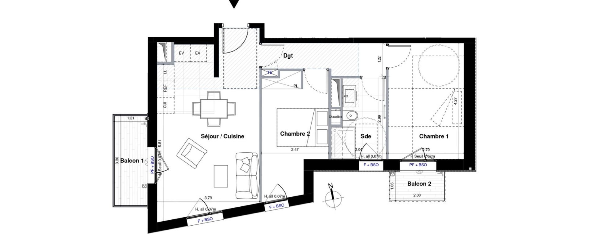 Appartement T3 de 56,07 m2 &agrave; Sceaux Centre