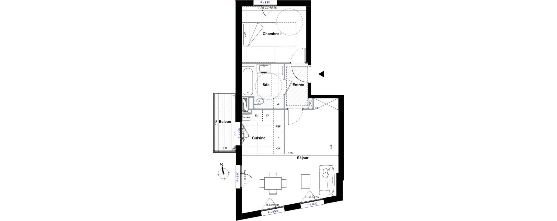 Appartement T2 de 51,52 m2 &agrave; Sceaux Centre