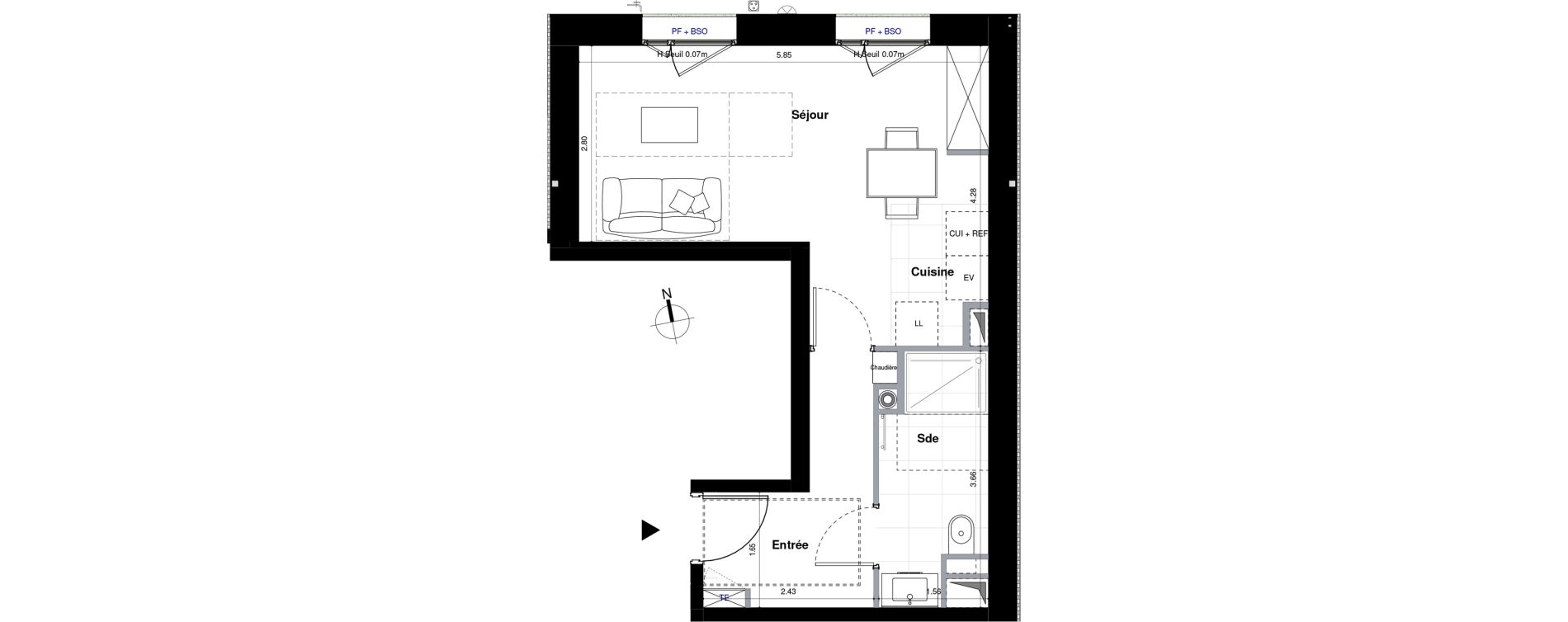 Appartement T1 de 30,71 m2 &agrave; Sceaux Centre