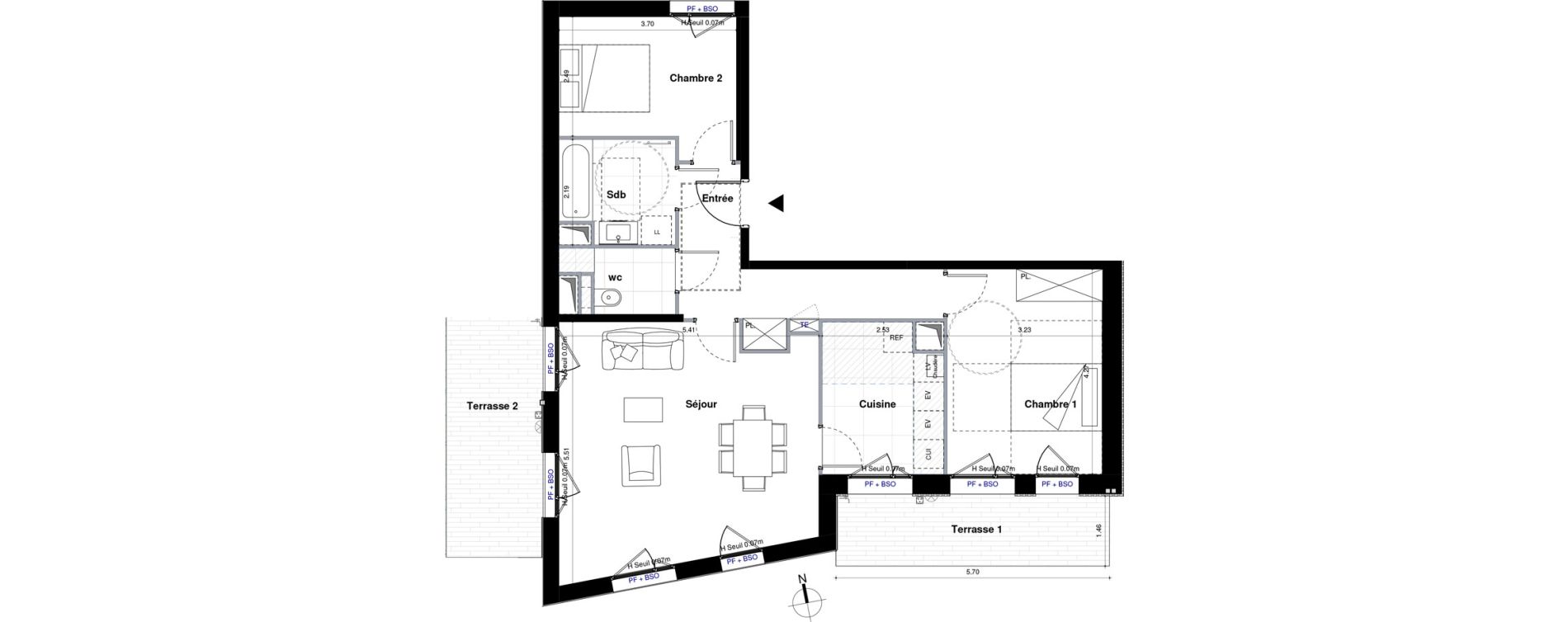 Appartement T3 de 74,33 m2 &agrave; Sceaux Centre