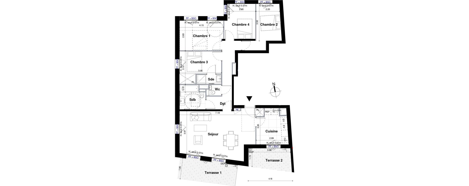 Appartement T5 de 98,70 m2 &agrave; Sceaux Centre