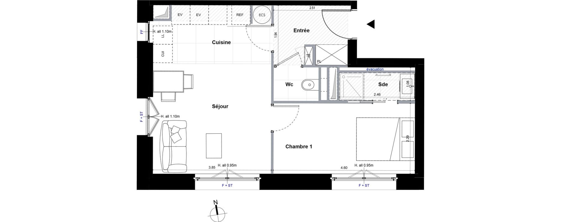 Appartement T2 de 40,17 m2 &agrave; Sceaux Centre