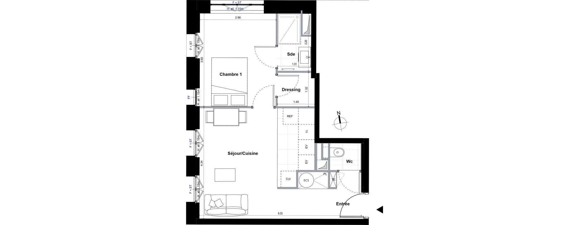 Appartement T2 de 39,78 m2 &agrave; Sceaux Centre