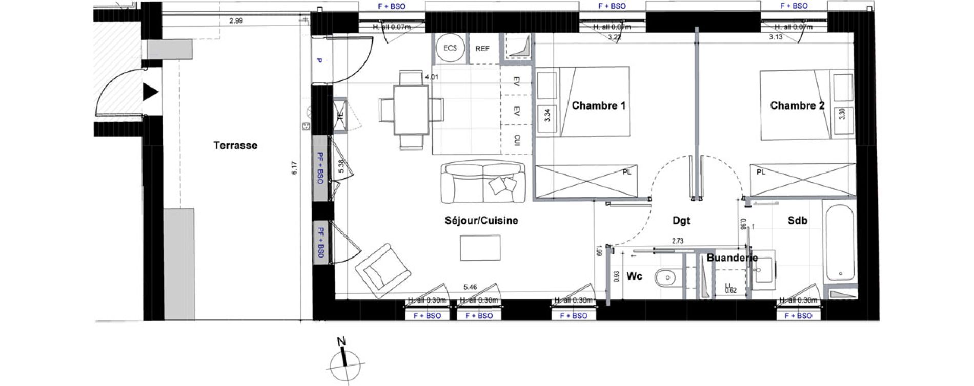 Appartement T3 de 53,80 m2 &agrave; Sceaux Centre