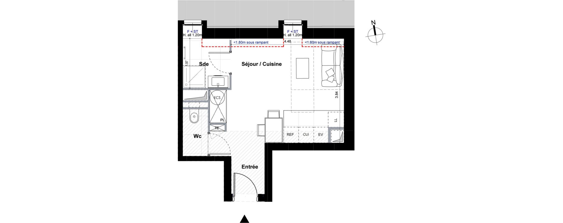 Appartement T1 de 27,73 m2 &agrave; Sceaux Centre