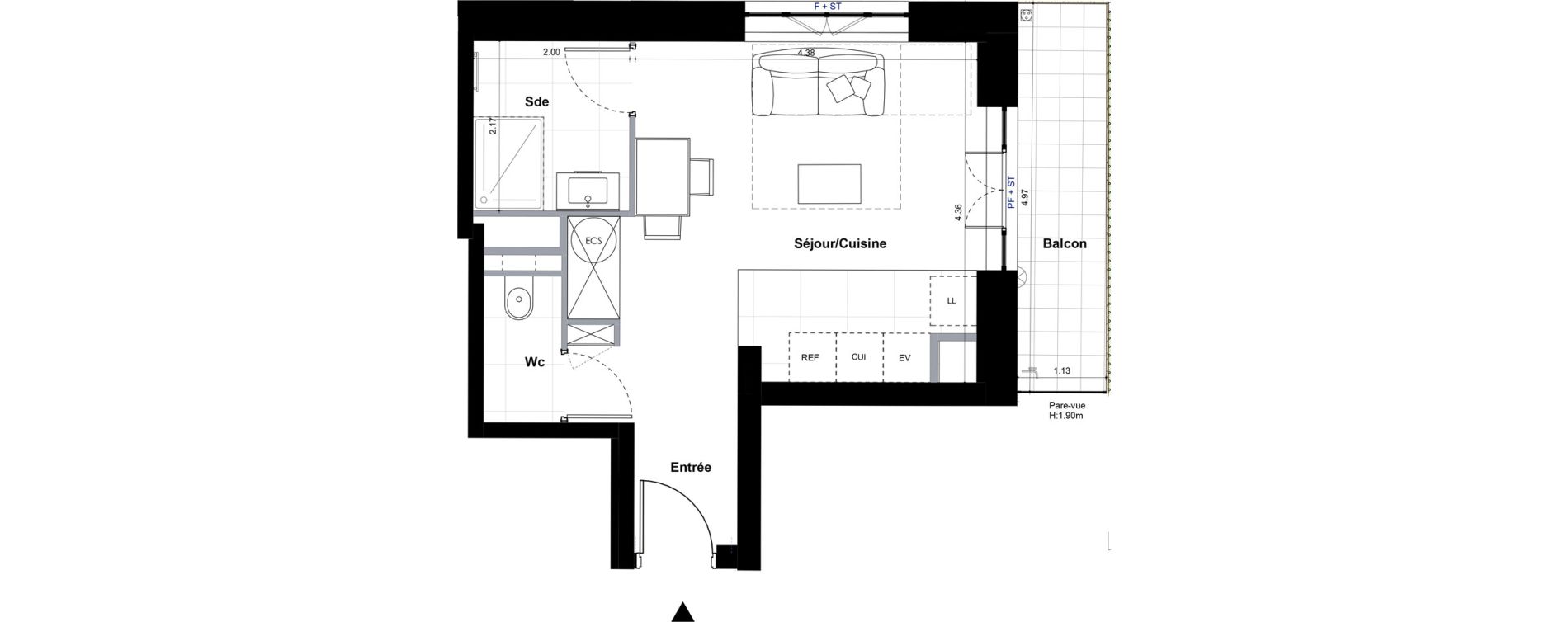 Appartement T1 de 30,58 m2 &agrave; Sceaux Centre