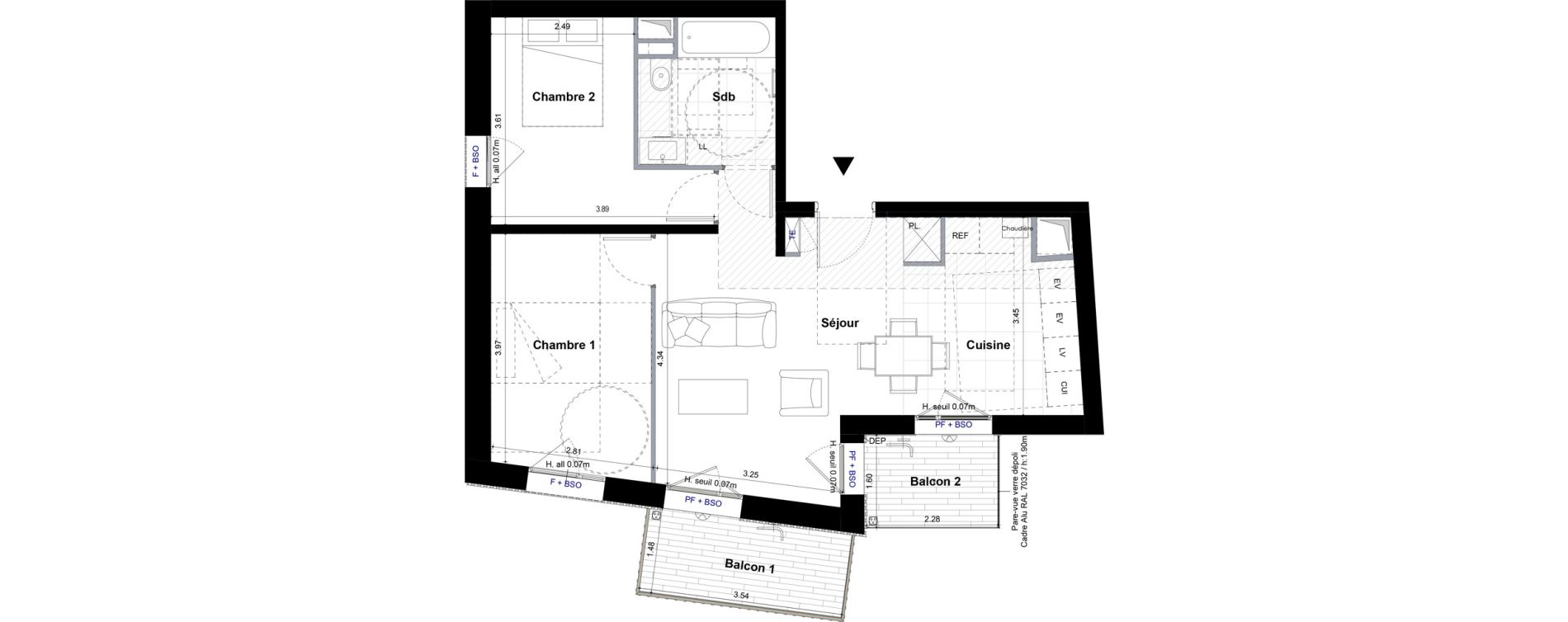Appartement T3 de 57,13 m2 &agrave; Sceaux Centre