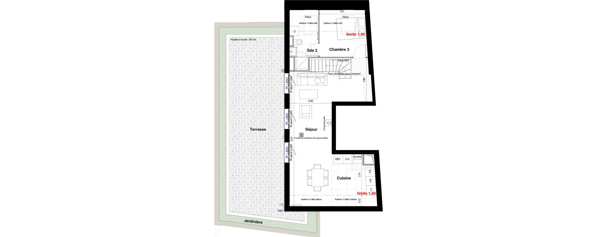 Duplex T4 de 84,91 m2 &agrave; Sceaux Centre