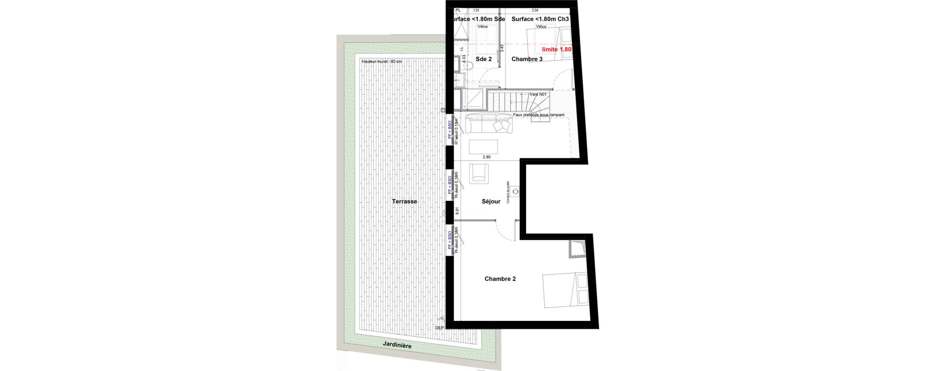 Duplex T4 de 84,91 m2 &agrave; Sceaux Centre