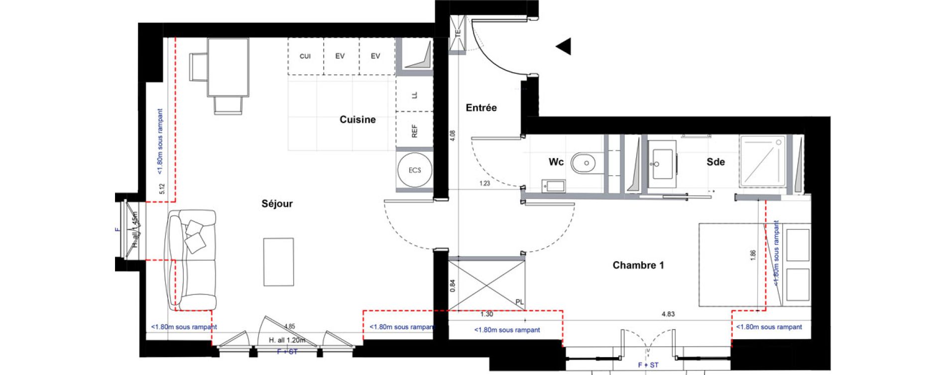 Appartement T2 de 40,47 m2 &agrave; Sceaux Centre