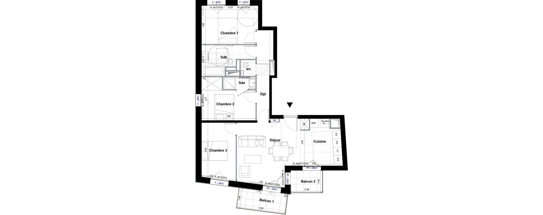 Appartement T4 de 78,59 m2 &agrave; Sceaux Centre