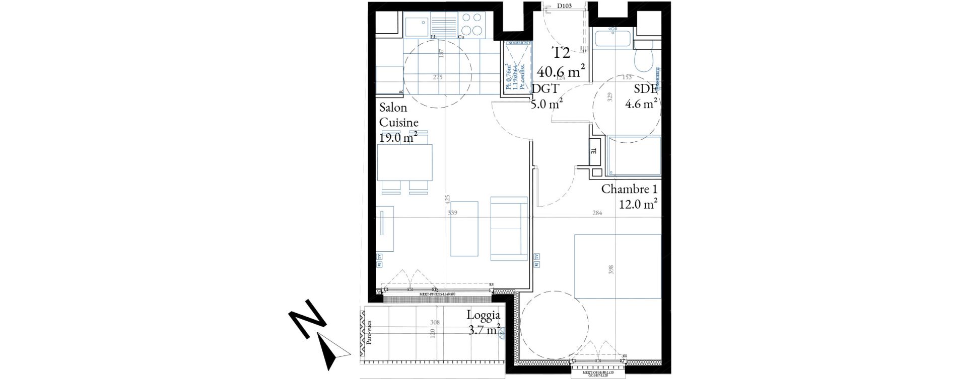Appartement T2 de 40,60 m2 &agrave; Sceaux Centre