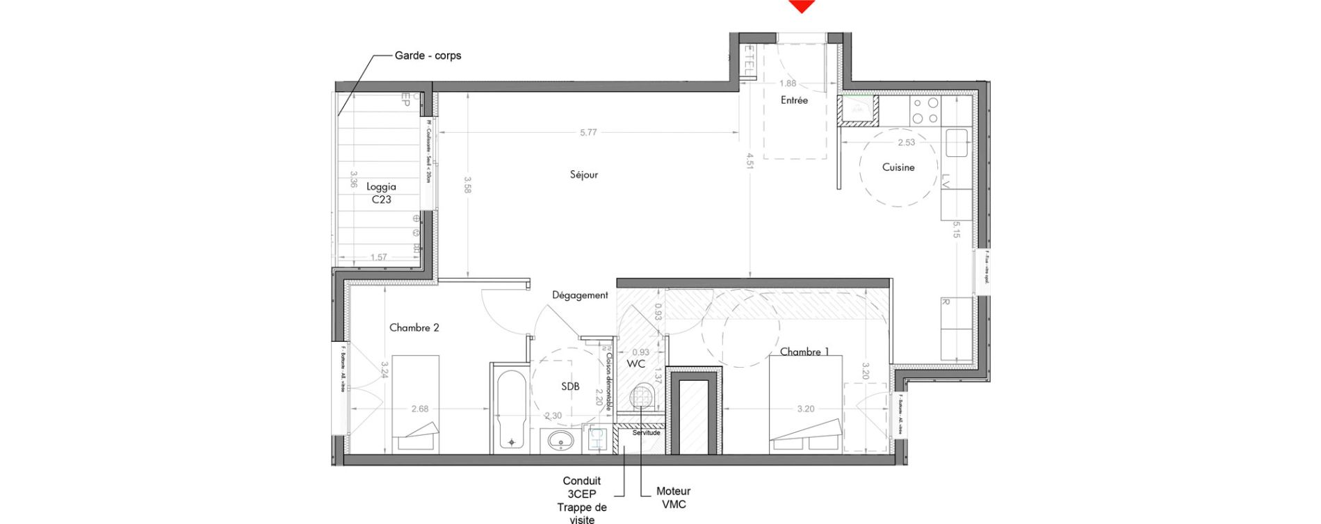 Appartement T3 de 70,32 m2 &agrave; Sceaux Musiciens - roosevelt