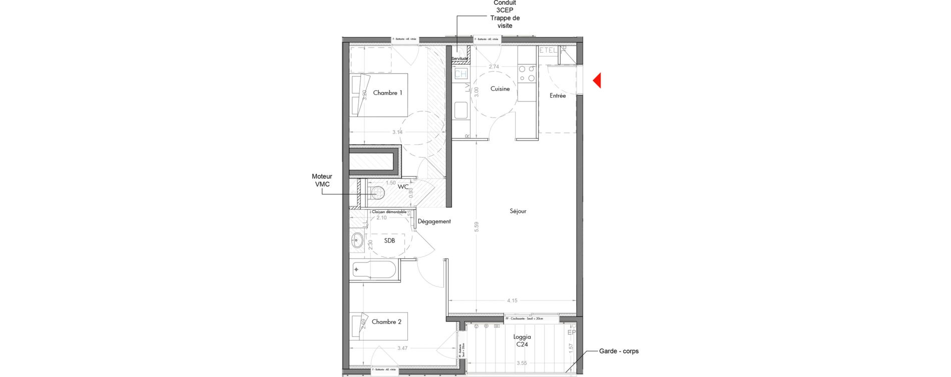 Appartement T3 de 64,61 m2 &agrave; Sceaux Musiciens - roosevelt