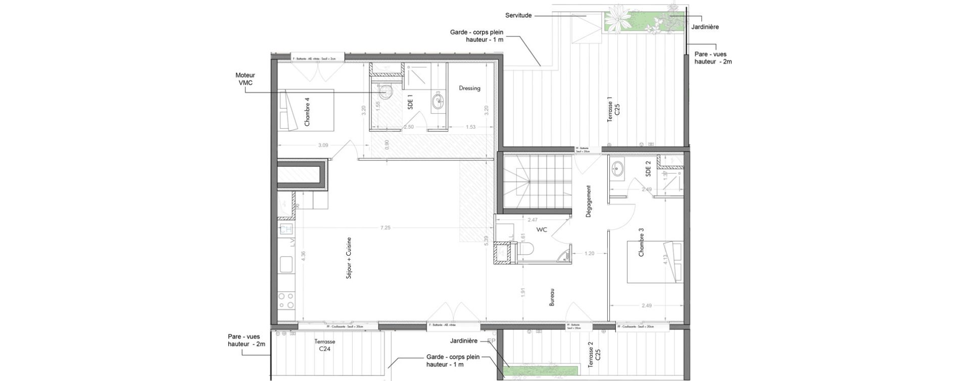 Duplex T4 de 124,15 m2 &agrave; Sceaux Musiciens - roosevelt