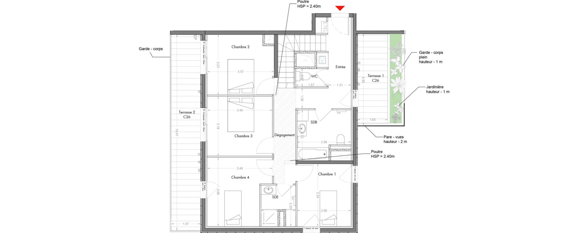 Duplex T5 de 122,37 m2 &agrave; Sceaux Musiciens - roosevelt