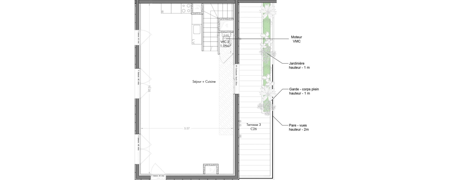 Duplex T5 de 122,37 m2 &agrave; Sceaux Musiciens - roosevelt