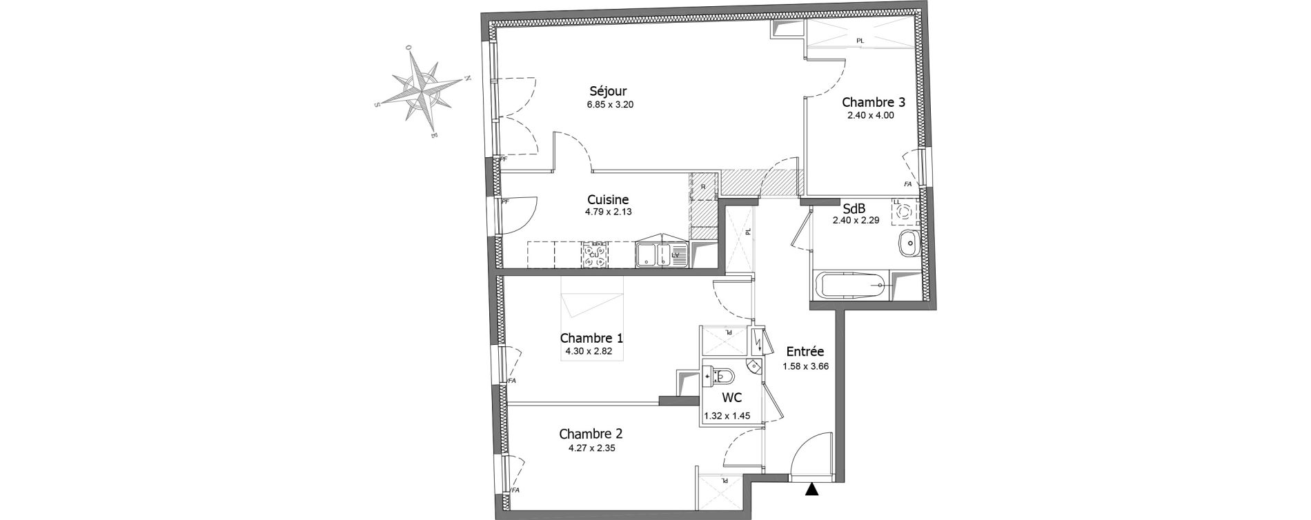 Appartement T4 de 84,92 m2 &agrave; Sceaux Centre