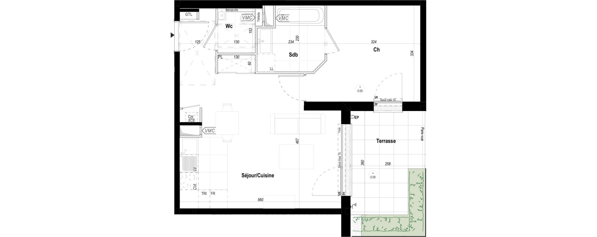 Appartement T2 de 45,94 m2 &agrave; S&egrave;vres Bruy&egrave;res - postillons - jaur&egrave;s - val allard