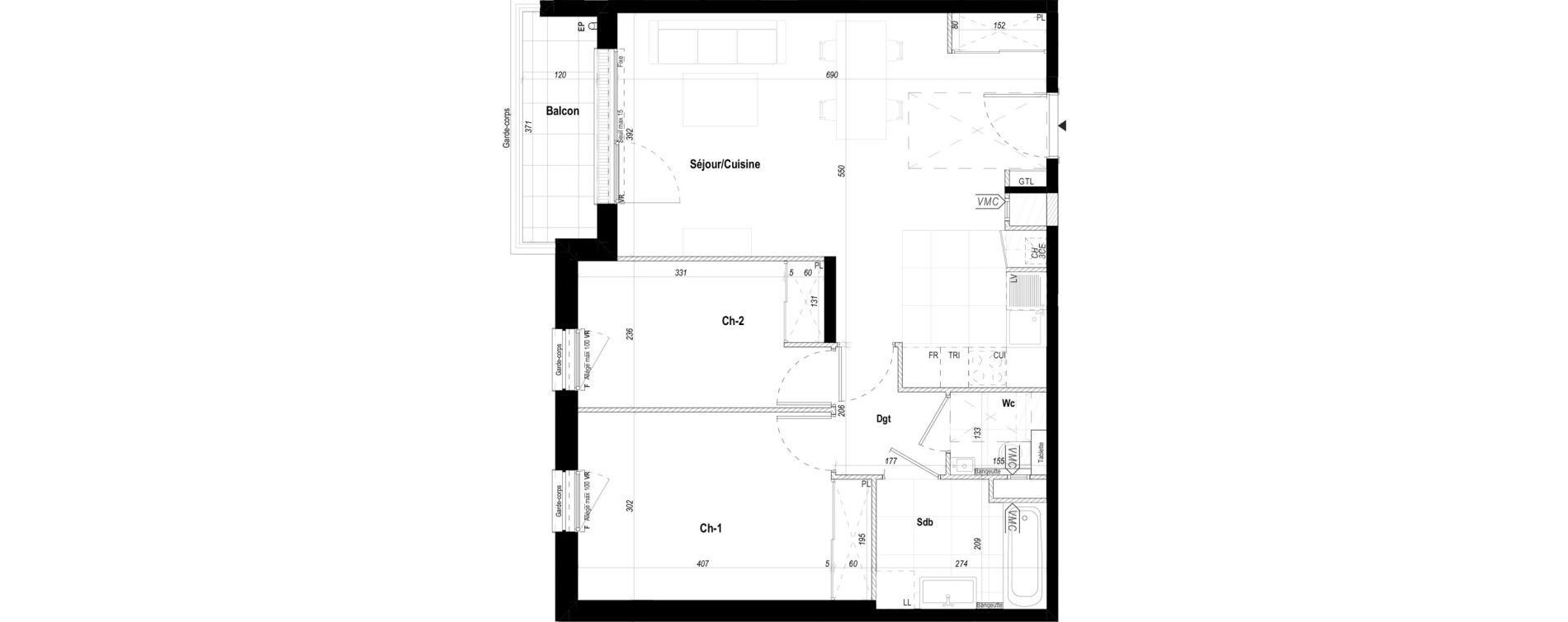 Appartement T3 de 66,16 m2 &agrave; S&egrave;vres Bruy&egrave;res - postillons - jaur&egrave;s - val allard