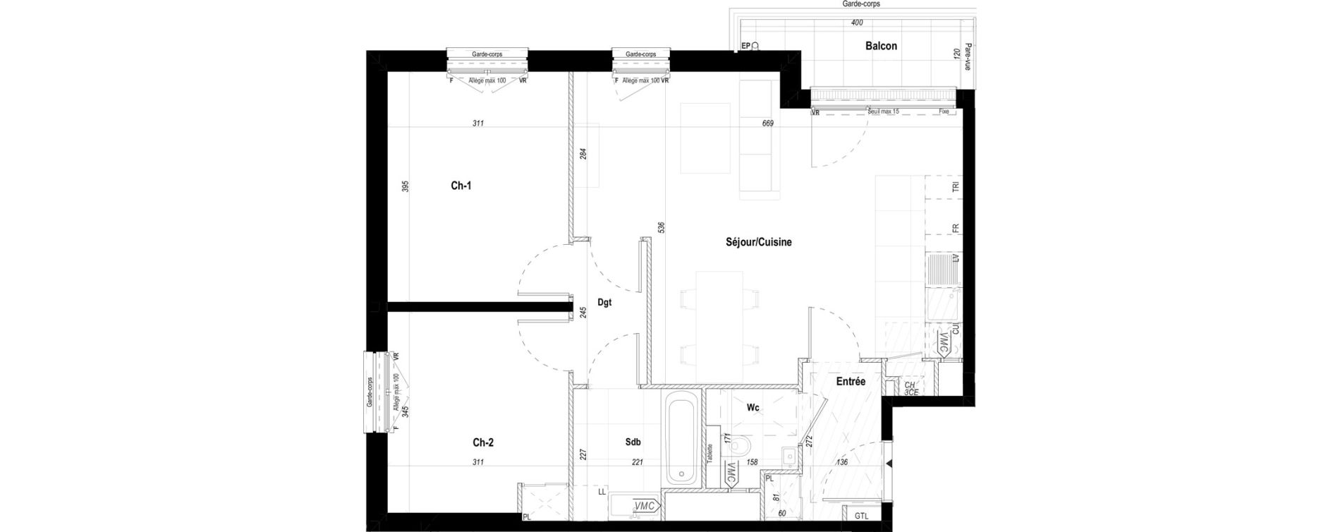 Appartement T3 de 66,78 m2 &agrave; S&egrave;vres Bruy&egrave;res - postillons - jaur&egrave;s - val allard