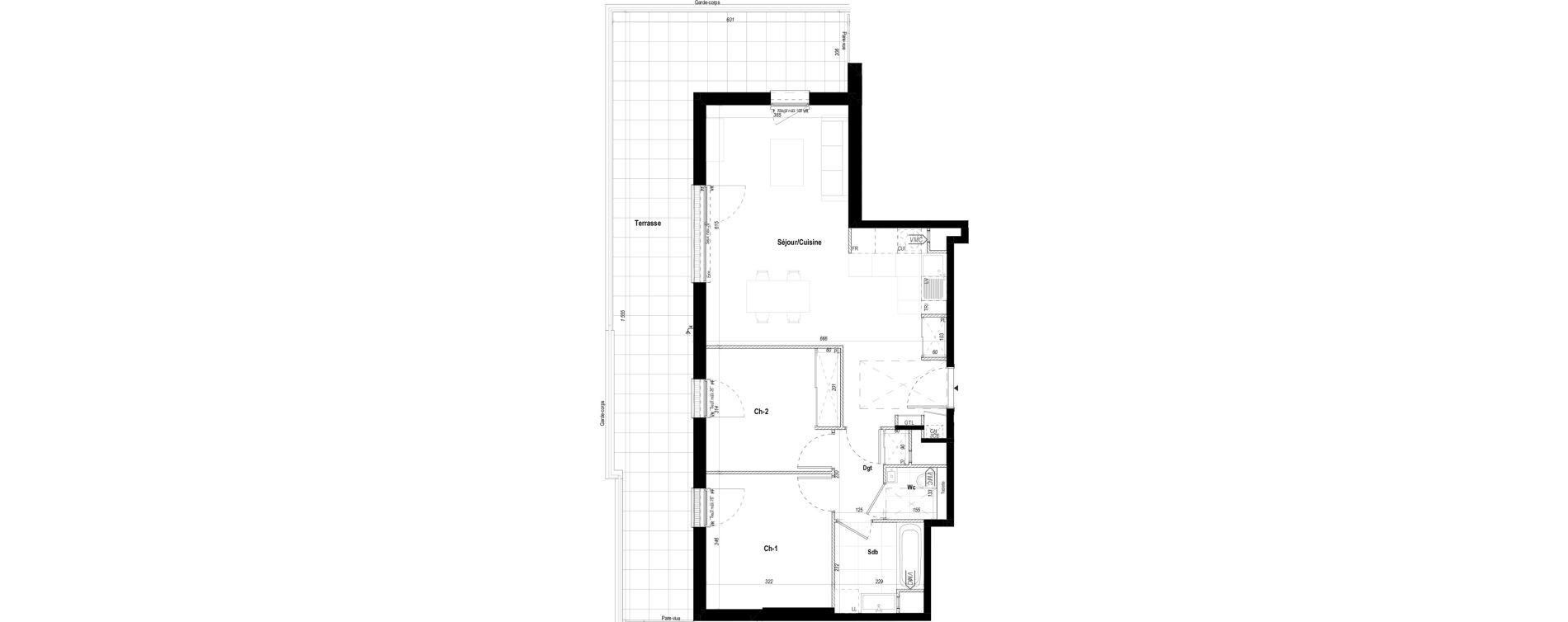 Appartement T3 de 66,64 m2 &agrave; S&egrave;vres Bruy&egrave;res - postillons - jaur&egrave;s - val allard