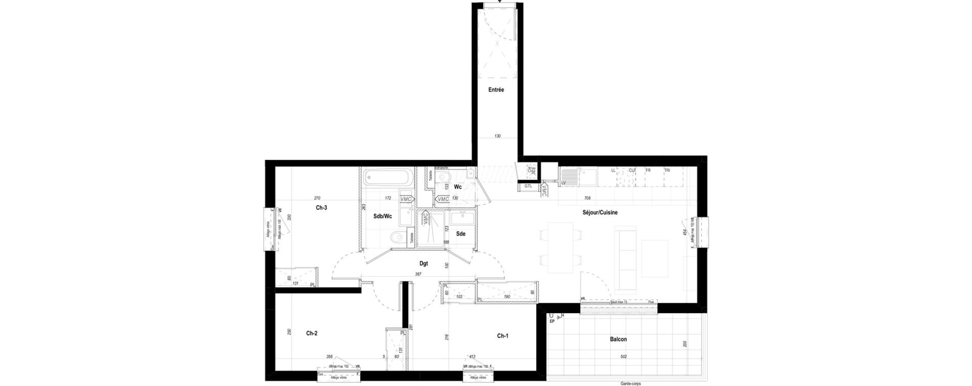 Appartement T4 de 80,62 m2 &agrave; S&egrave;vres Bruy&egrave;res - postillons - jaur&egrave;s - val allard