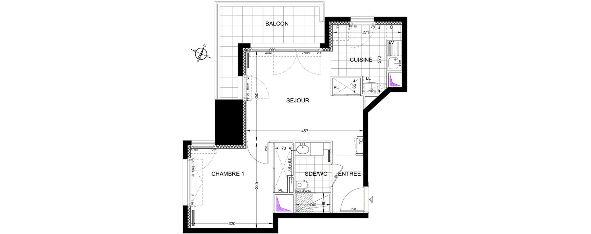 Appartement T2 de 39,14 m2 &agrave; S&egrave;vres Centre