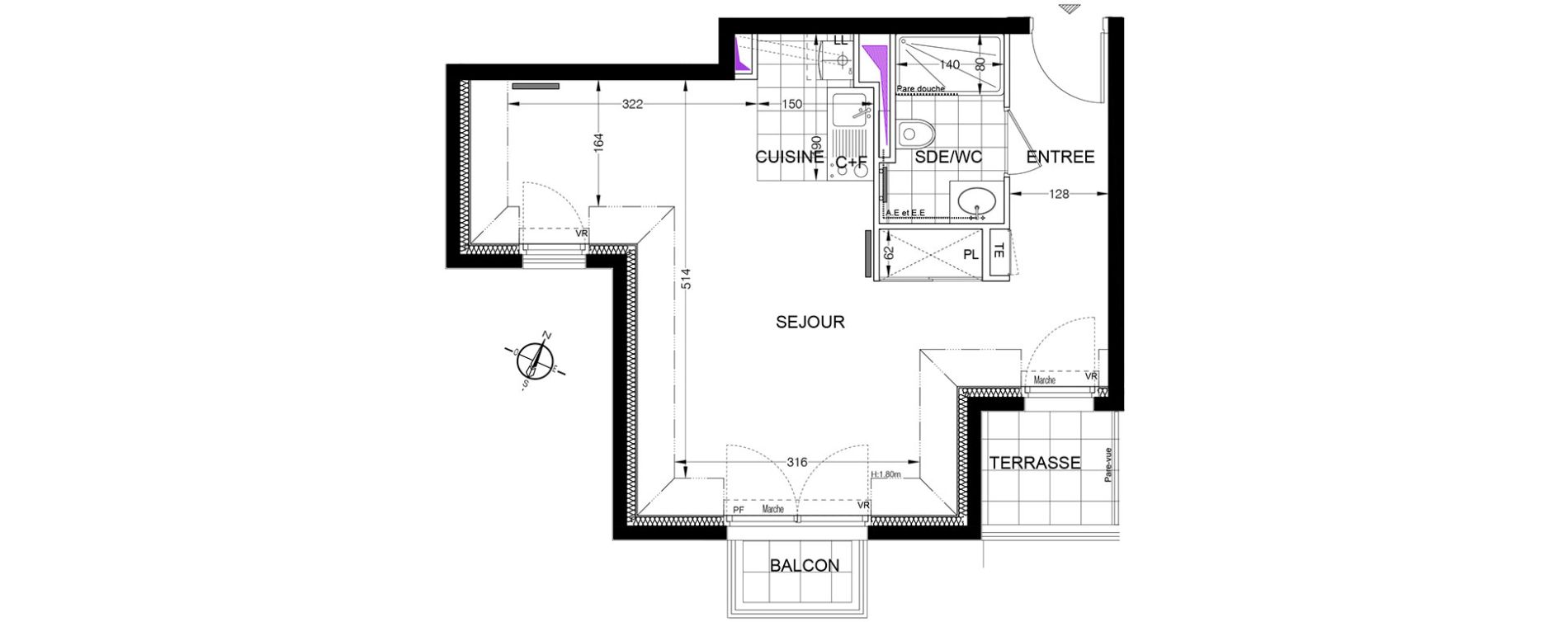 Appartement T1 de 31,51 m2 &agrave; S&egrave;vres Centre