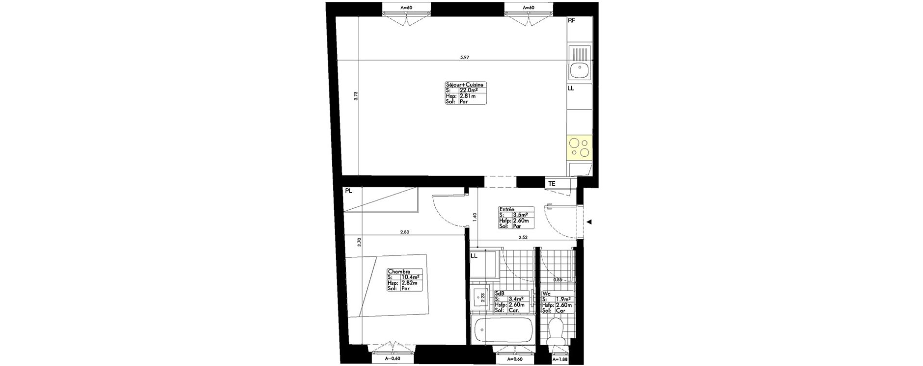 Appartement T2 de 41,20 m2 à Suresnes Centre