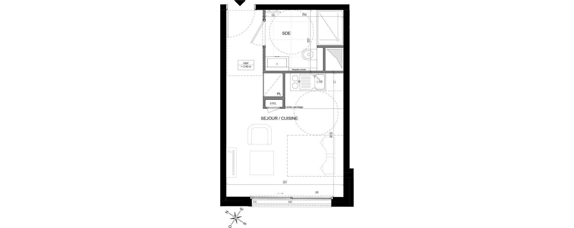 Appartement T1 de 23,83 m2 &agrave; Vanves Centre