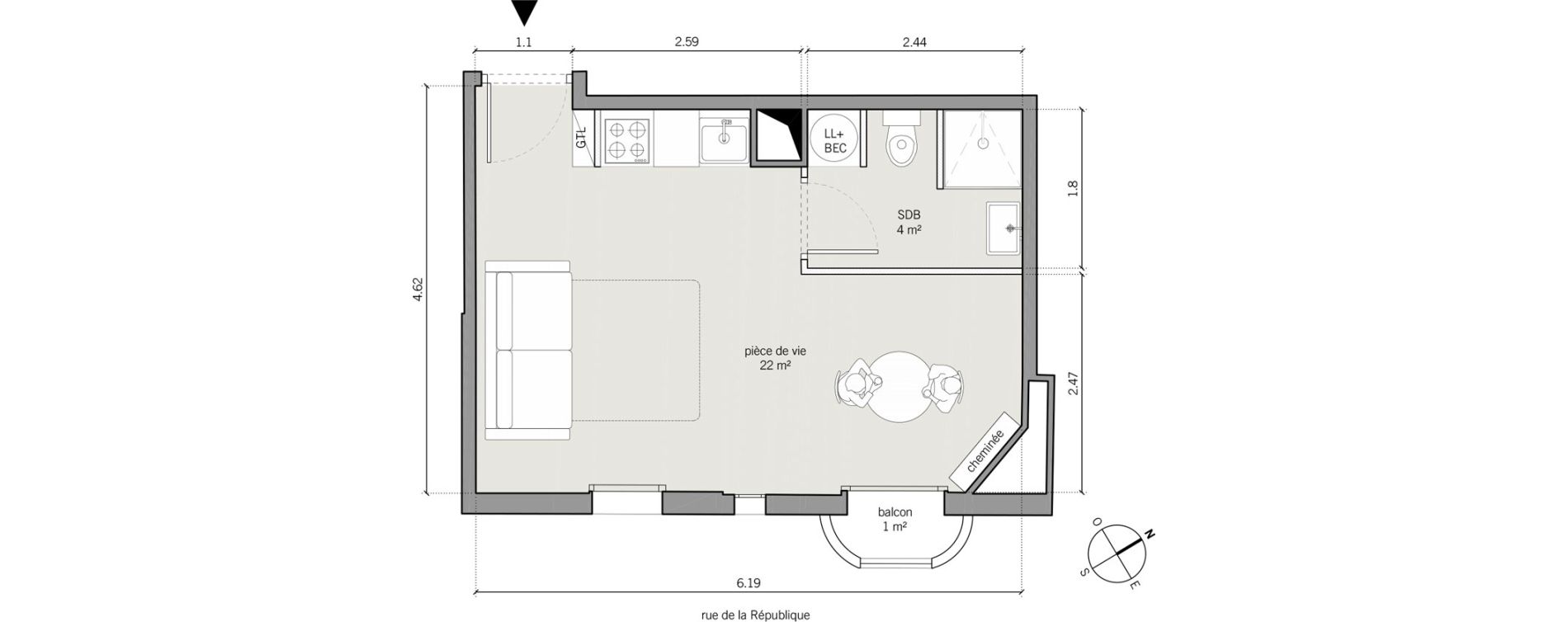 Appartement T1 de 26,00 m2 &agrave; Vanves Centre