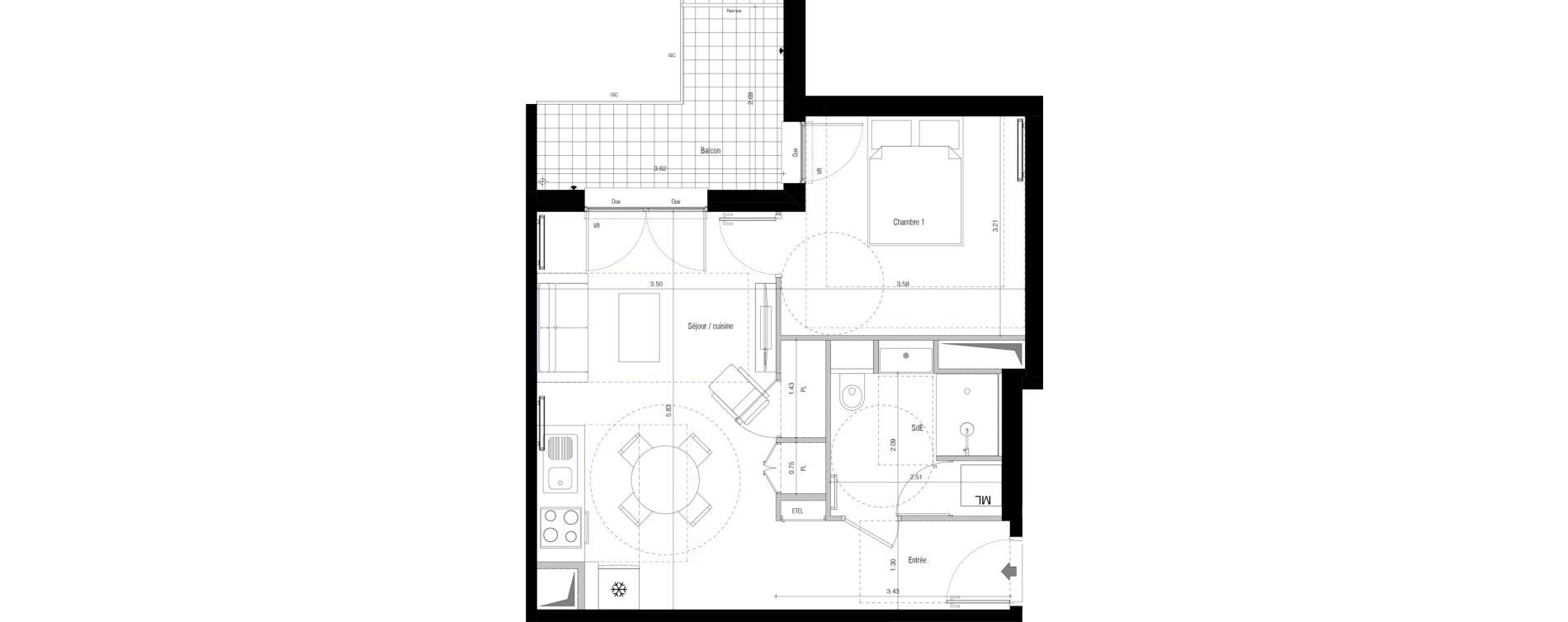 Appartement T2 de 42,77 m2 &agrave; Vanves Aristide briand