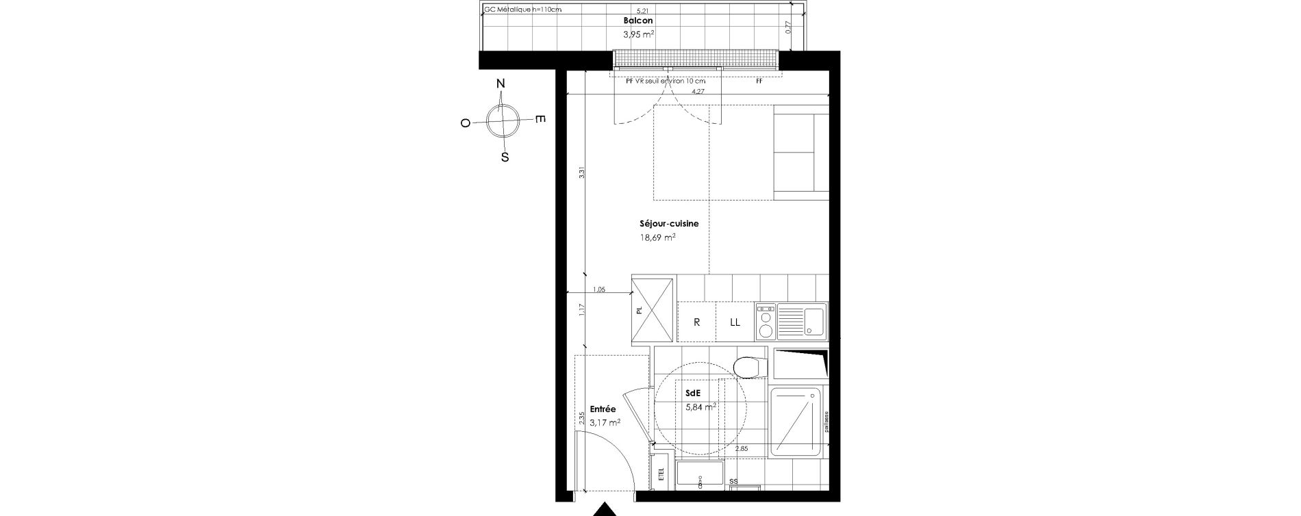 Appartement T1 de 27,70 m2 &agrave; Vaucresson Centre