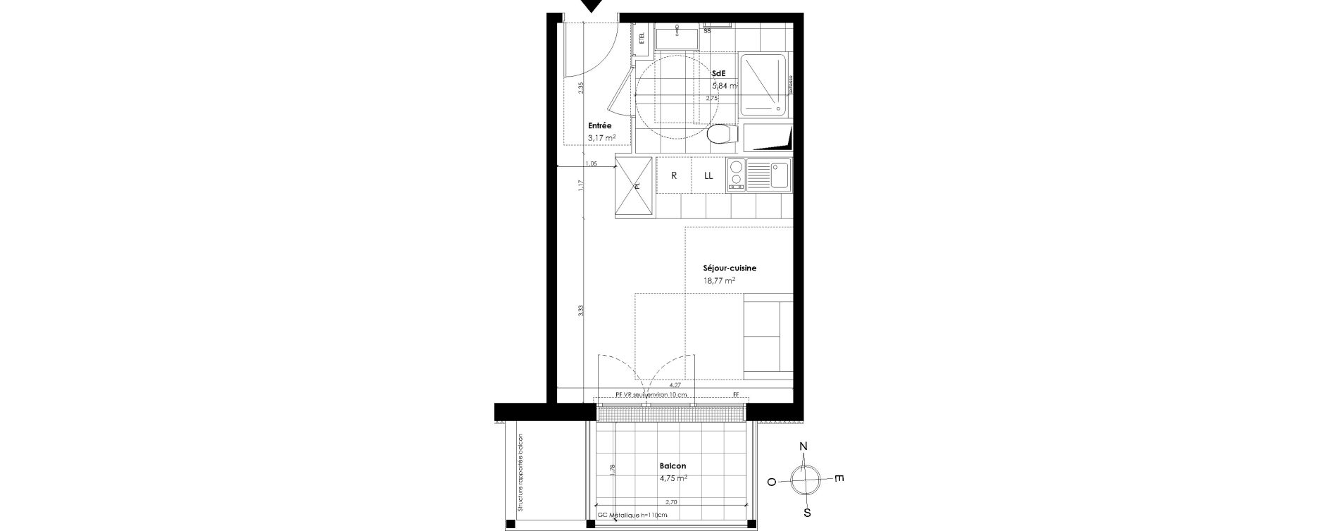 Appartement T1 de 27,78 m2 &agrave; Vaucresson Centre