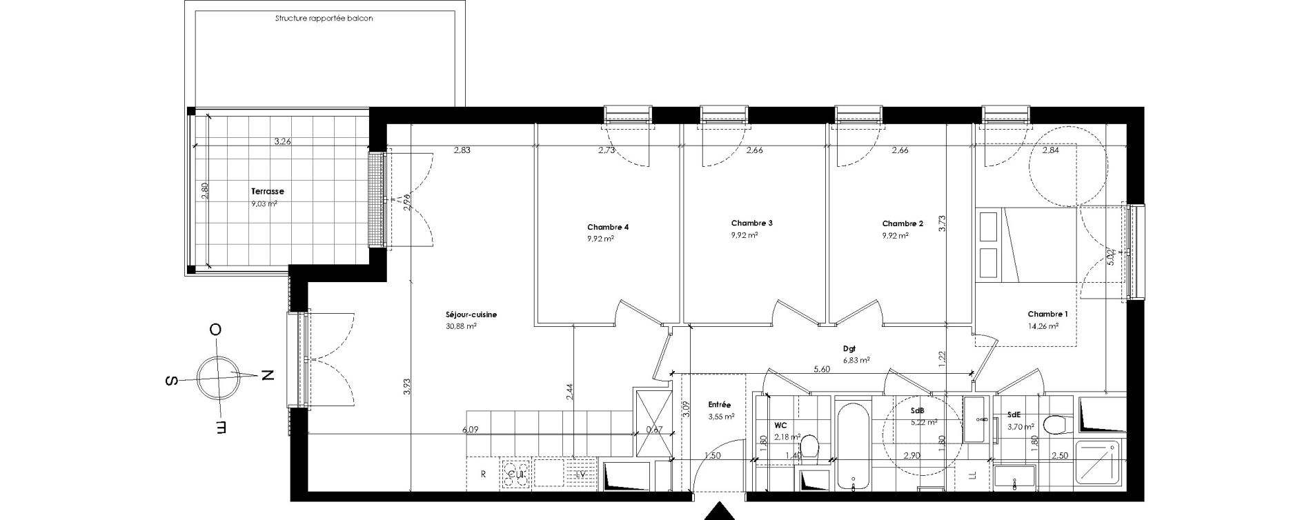 Appartement T5 de 96,38 m2 &agrave; Vaucresson Centre