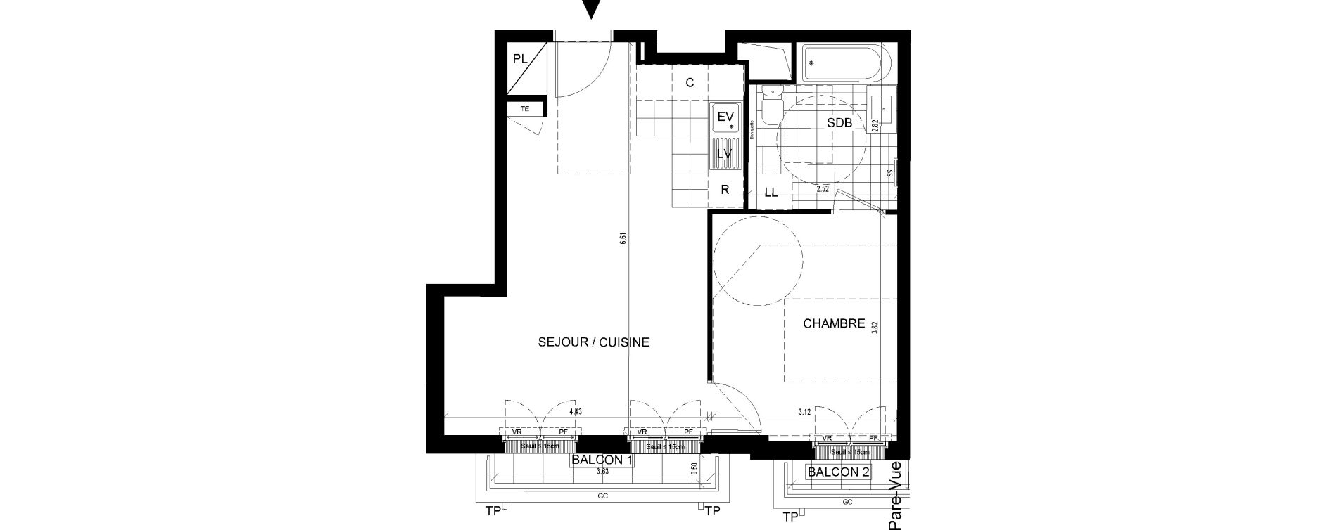 Appartement T2 de 43,91 m2 &agrave; Ville-D'Avray Centre