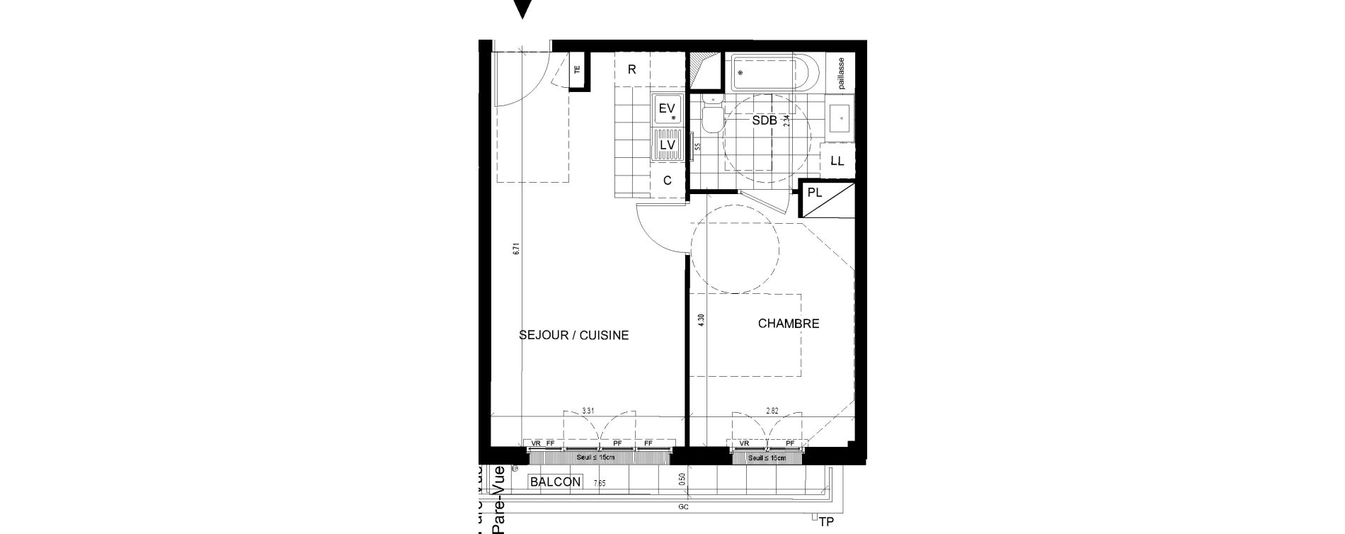 Appartement T2 de 40,21 m2 &agrave; Ville-D'Avray Centre