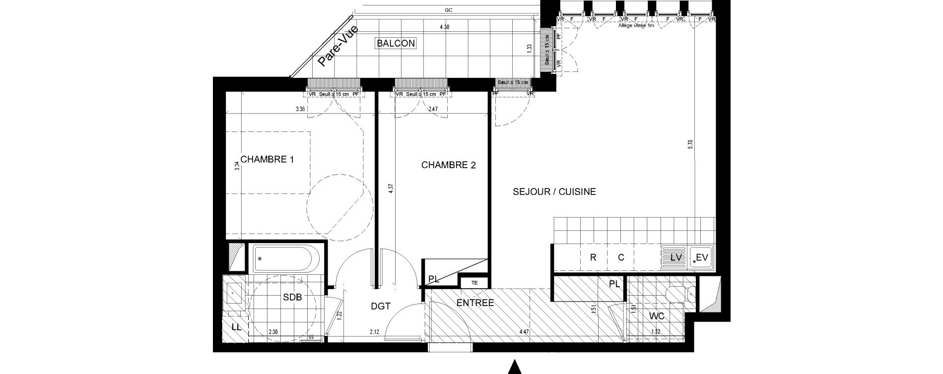 Appartement T3 de 65,49 m2 &agrave; Ville-D'Avray Centre