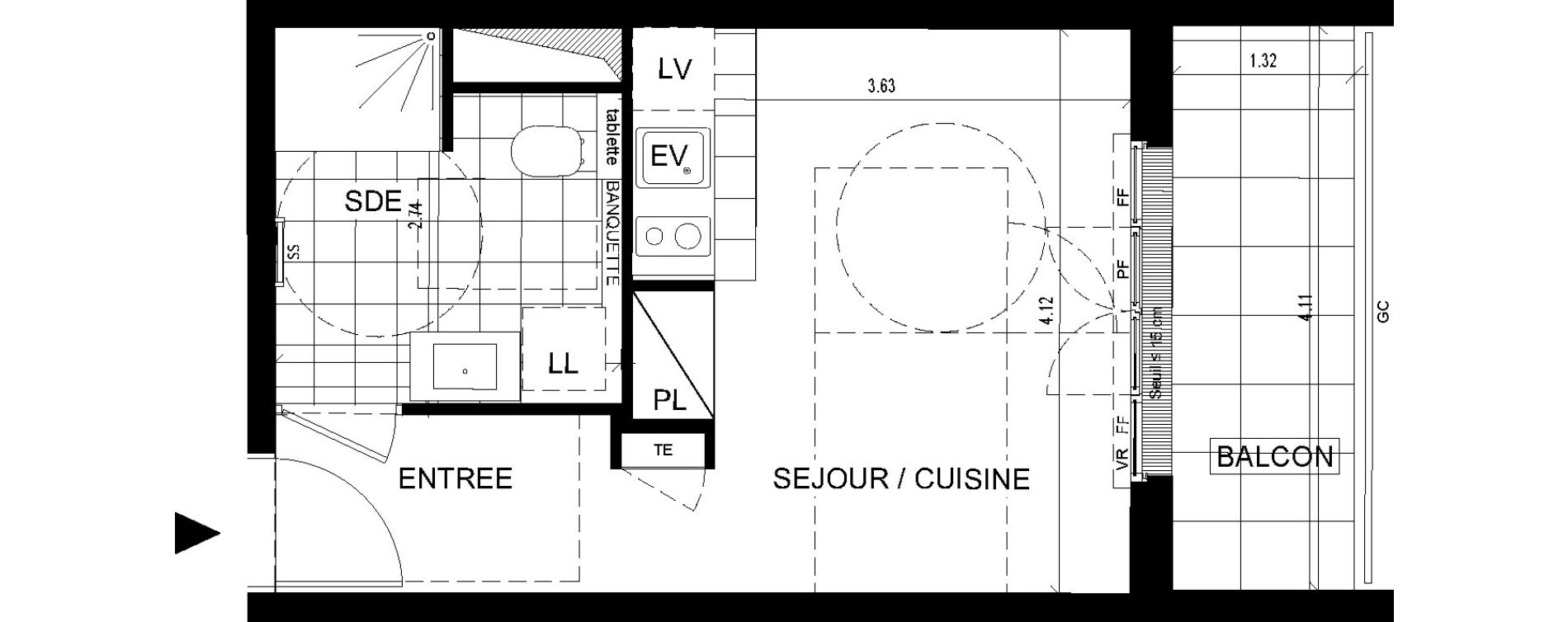 Appartement T1 de 24,21 m2 &agrave; Ville-D'Avray Centre