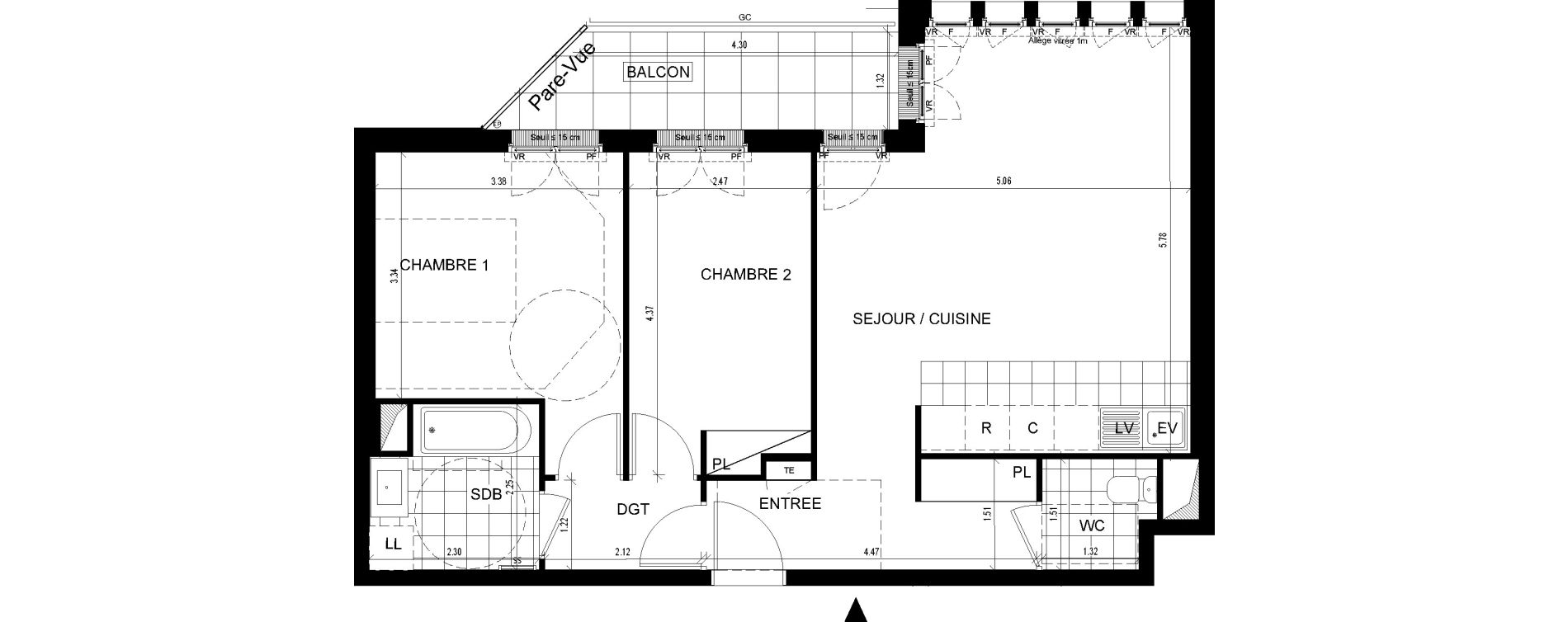 Appartement T3 de 65,49 m2 &agrave; Ville-D'Avray Centre
