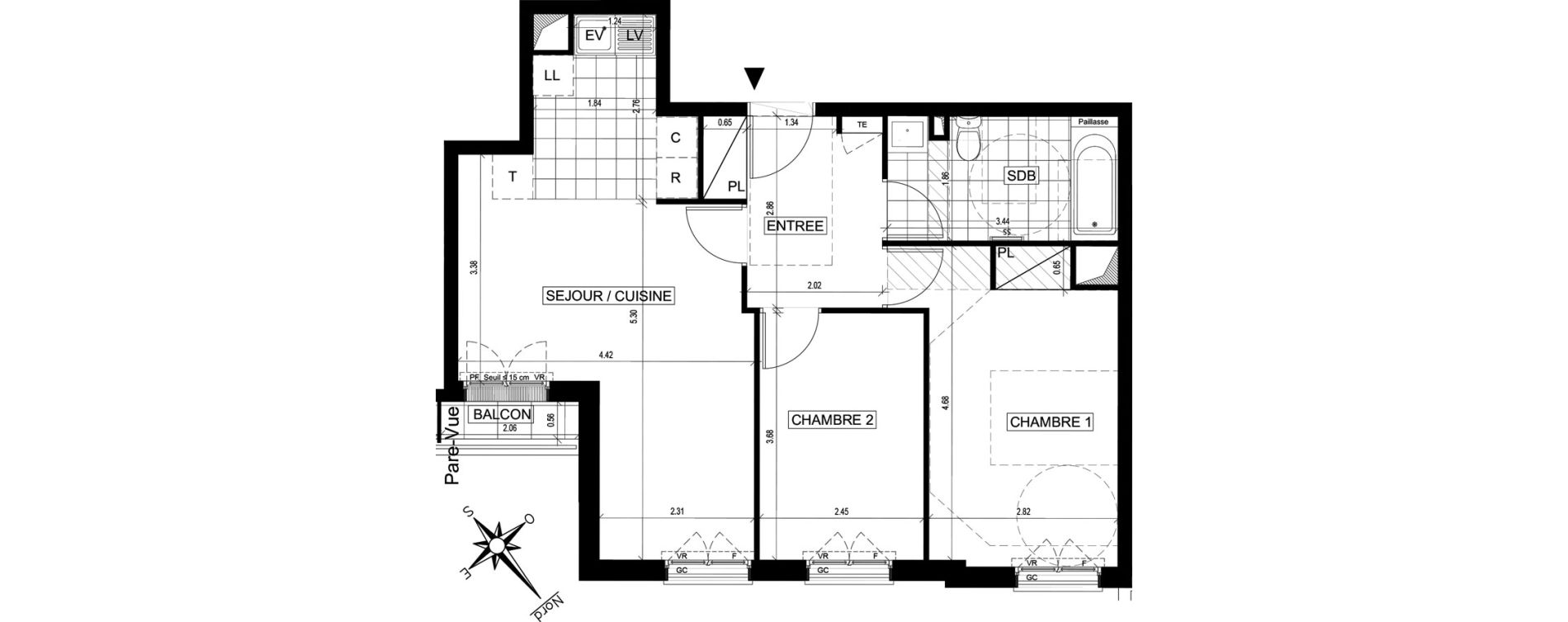 Appartement T3 de 59,15 m2 à Ville-D'Avray Centre
