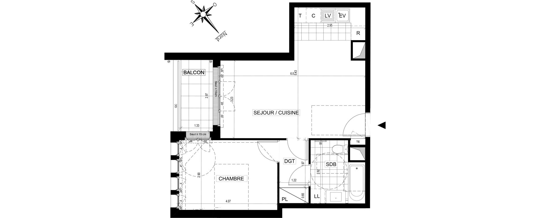 Appartement T2 de 45,67 m2 &agrave; Ville-D'Avray Centre