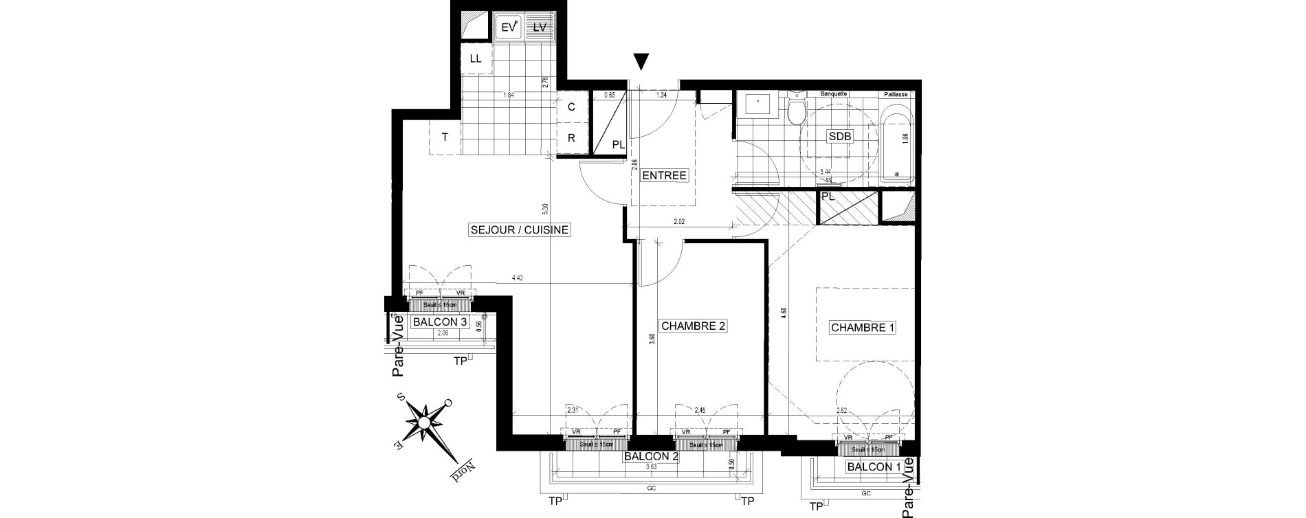 Appartement T3 de 59,26 m2 &agrave; Ville-D'Avray Centre