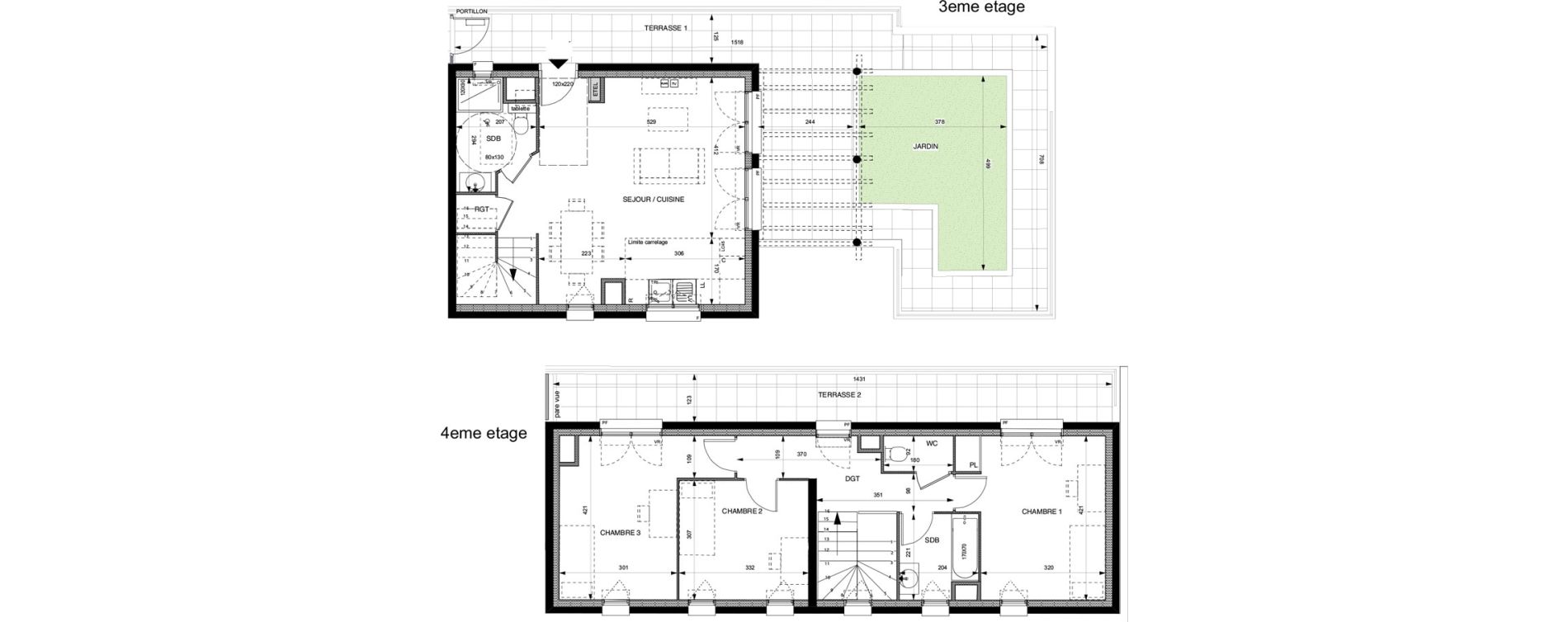 Duplex T4 de 89,20 m2 &agrave; Villeneuve-La-Garenne Boulevard gallieni